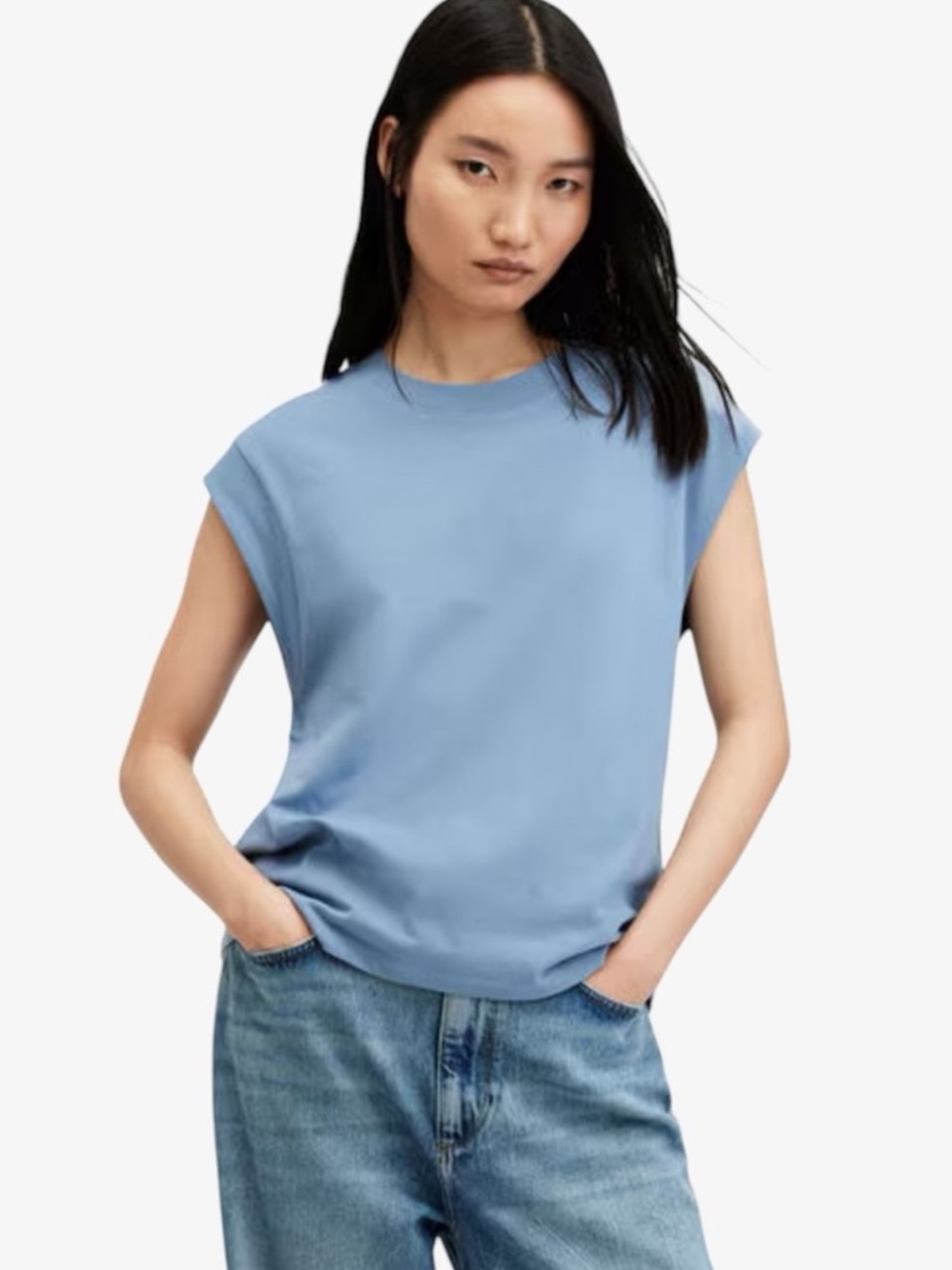 AllSaints Esme Organic Cotton Sleeveless Crop Tee | Glacier Blue | 6